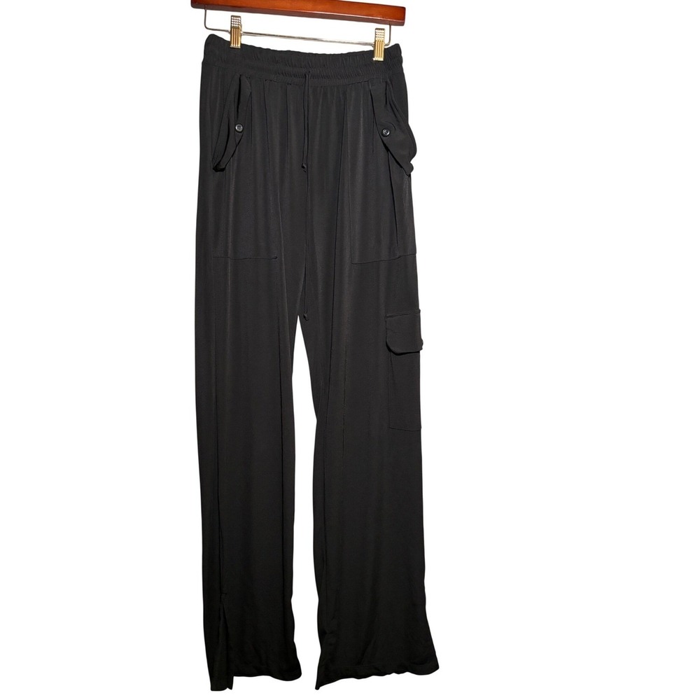 Brigitte Brianna M Sexy Modest Black Cargo Pants Wide Leg Elastic Waist Comfort
